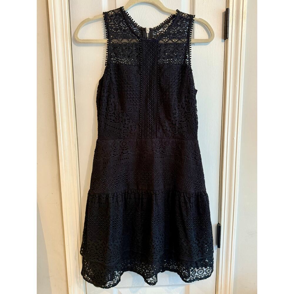 Parker Black Eyelet Lace Minidress size M - Picture 3 of 7
